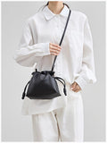 Elegant Oversized Cowhide Leather Tote Bag for Women with Drawstring Closure