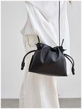 Elegant Oversized Cowhide Leather Tote Bag for Women with Drawstring Closure