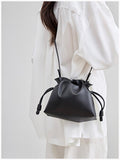 Elegant Oversized Cowhide Leather Tote Bag for Women with Drawstring Closure