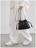 Elegant Oversized Cowhide Leather Tote Bag for Women with Drawstring Closure