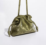 Elegant Small Cowhide Leather Shoulder Bag Crossbody Bag for Women with Drawstring Closure