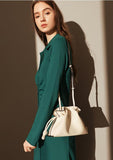 Elegant Small Cowhide Leather Shoulder Bag Crossbody Bag for Women with Drawstring Closure