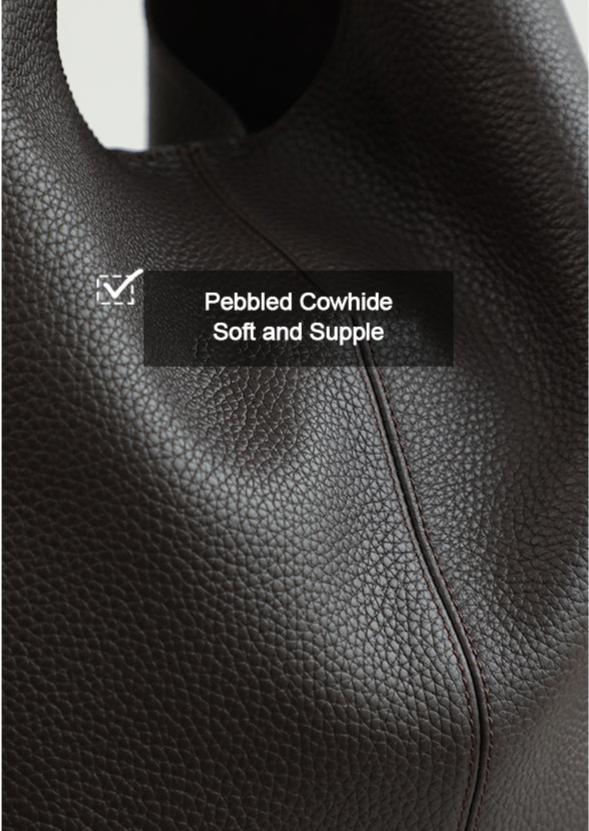 Essentials Slouchy Leather Hobo Bag, Must-have Fashion Designer Minimalist Handbag, Cowhide Bucket Bag