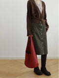 Essentials Slouchy Leather Hobo Bag, Must-have Fashion Designer Minimalist Handbag, Cowhide Bucket Bag