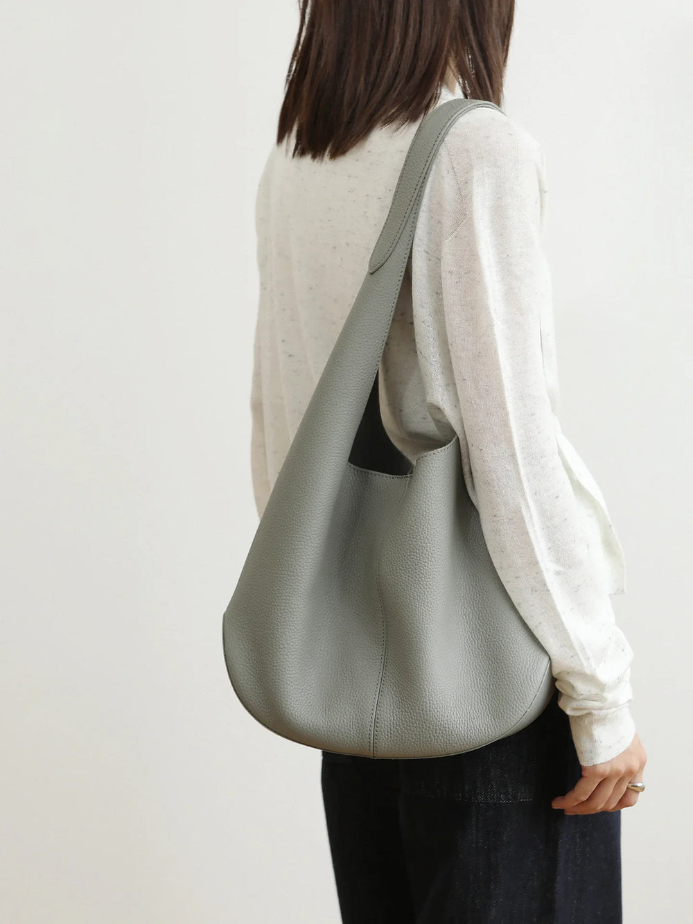Essentials Slouchy Leather Hobo Bag, Must-have Fashion Designer Minimalist Handbag, Cowhide Bucket Bag beige