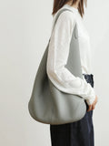Essentials Slouchy Leather Hobo Bag, Must-have Fashion Designer Minimalist Handbag, Cowhide Bucket Bag beige