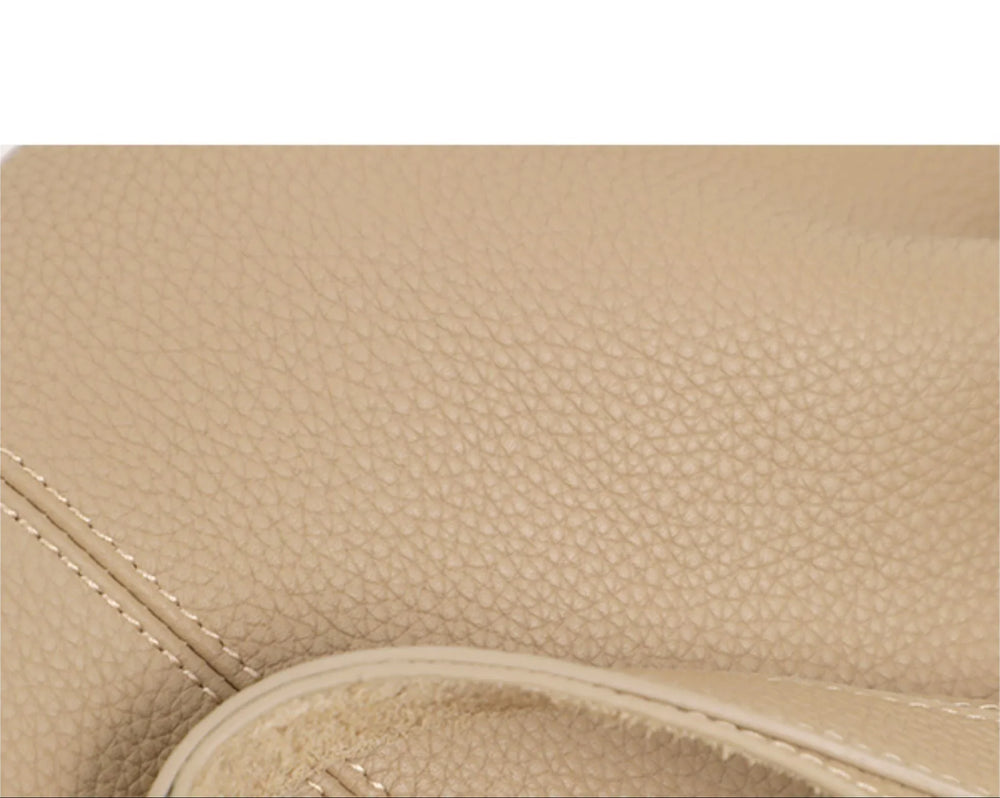 Essentials Slouchy Leather Hobo Bag, Must-have Fashion Designer Minimalist Handbag, Cowhide Bucket Bag beige