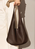 Essentials Slouchy Leather Hobo Bag, Must-have Fashion Designer Minimalist Handbag, Cowhide Bucket Bag