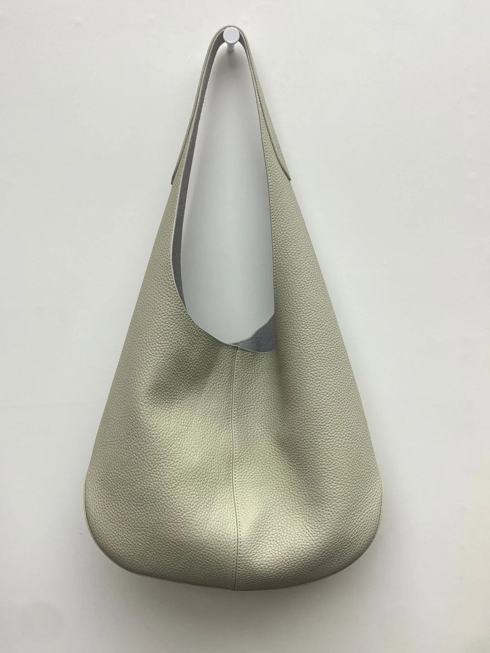 Essentials Slouchy Leather Hobo Bag, Must-have Fashion Designer Minimalist Handbag, Cowhide Bucket Bag beige