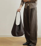 Essentials Slouchy Leather Hobo Bag, Must-have Fashion Designer Minimalist Handbag, Cowhide Bucket Bag