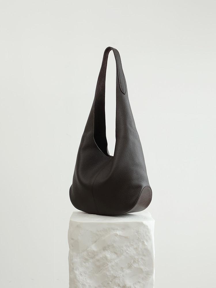 Essentials Slouchy Leather Hobo Bag, Must-have Fashion Designer Minimalist Handbag, Cowhide Bucket Bag