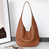 Essentials Slouchy Leather Hobo Bag, Must-have Fashion Designer Minimalist Handbag, Cowhide Bucket Bag brown