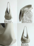Essentials Slouchy Leather Hobo Bag, Must-have Fashion Designer Minimalist Handbag, Cowhide Bucket Bag beige
