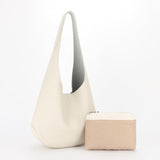 Essentials Slouchy Leather Hobo Bag, Must-have Fashion Designer Minimalist Handbag, Cowhide Bucket Bag white