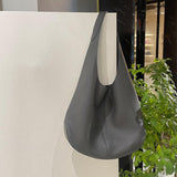 Essentials Slouchy Leather Hobo Bag, Must-have Fashion Designer Minimalist Handbag, Cowhide Bucket Bag