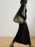 Essentials Slouchy Leather Hobo Bag, Must-have Fashion Designer Minimalist Handbag, Cowhide Bucket Bag