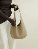 Essentials Slouchy Leather Hobo Bag, Must-have Fashion Designer Minimalist Handbag, Cowhide Bucket Bag beige