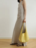 Essentials Slouchy Leather Hobo Bag, Must-have Fashion Designer Minimalist Handbag, Cowhide Bucket Bag