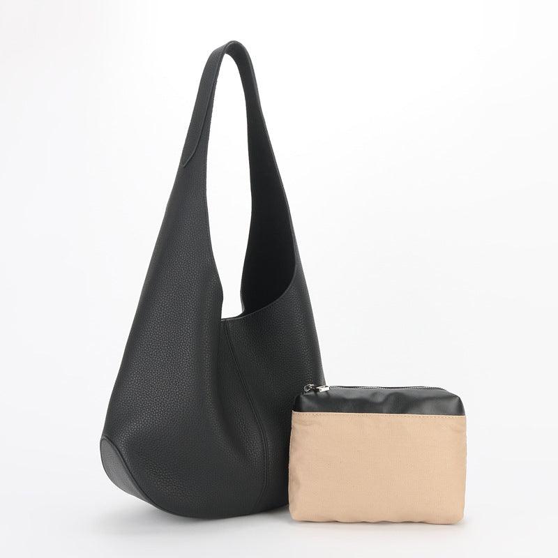 Essentials Slouchy Leather Hobo Bag, Must-have Fashion Designer Minimalist Handbag, Cowhide Bucket Bag