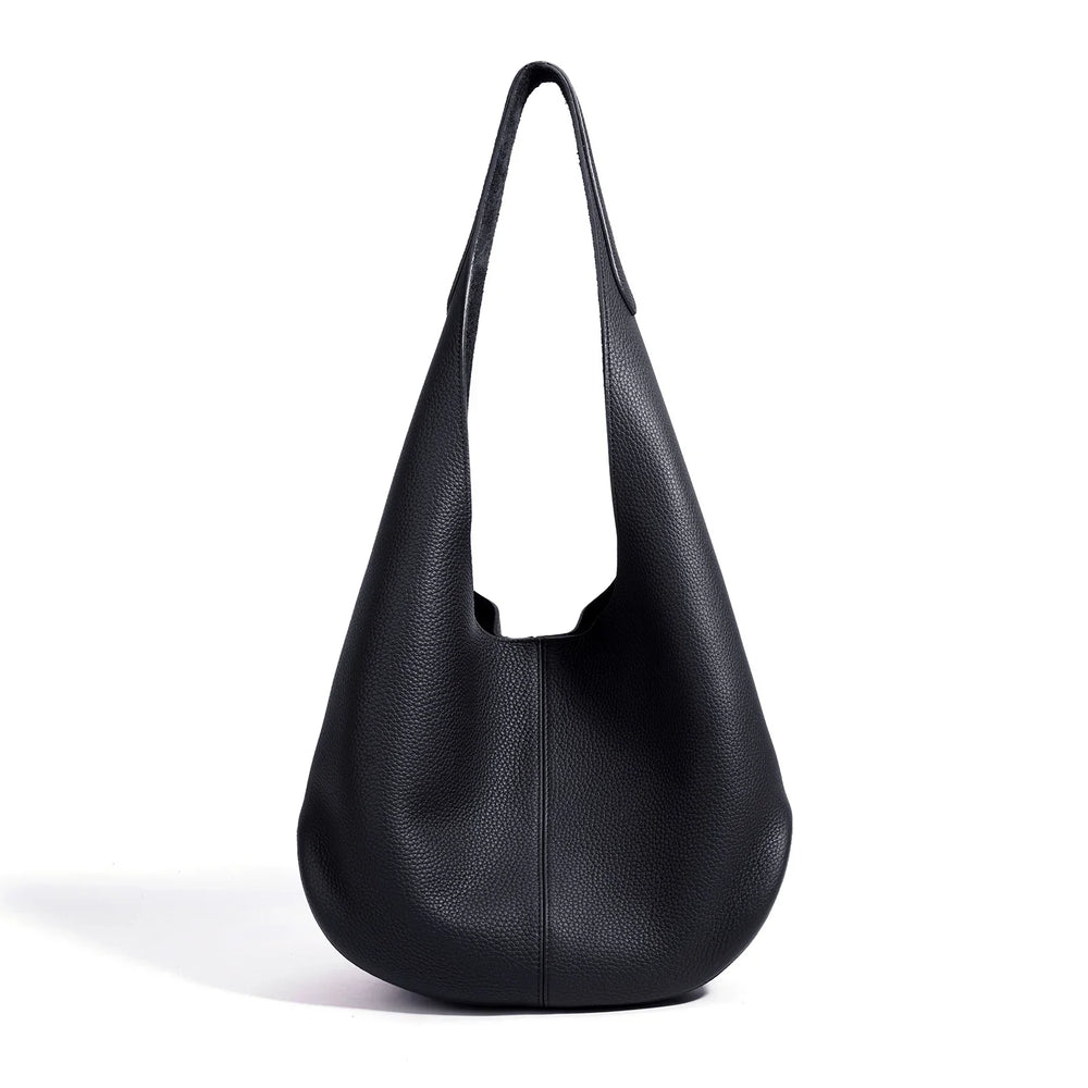 Essentials Slouchy Leather Hobo Bag, Must-have Fashion Designer Minimalist Handbag, Cowhide Bucket Bag - Image 6