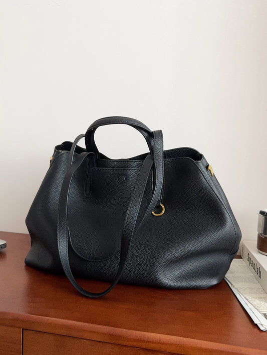 Everyday Essential Cowhide Leather Tote, Soft Full Grain Cowhide Shoulder Bag for Work & Travel