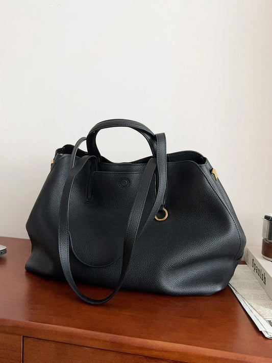Everyday Essential Cowhide Leather Tote, Soft Full Grain Cowhide Shoulder Bag for Work & Travel
