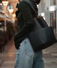 Extra Large Genuine Leather Bucket Bag, Minimalist Classic Leather Tote Bag, Fashion Designer Shoulder Bag Wide Strap, Gift For Her Extra Large Genuine Leather Bucket Bag, Minimalist Classic Leather Tote Bag, Fashion Designer Shoulder Bag Wide Strap, Gift For Her