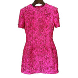 Fashion Runway Fuchsia: Jacquard Handcrafted Beaded Party Dress and Jacket | Semi-Formal Dress, Evening Gown, Wedding Dress