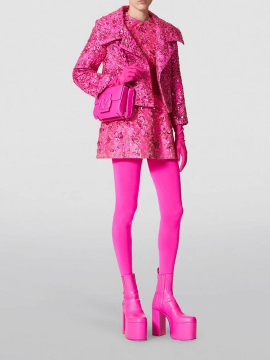 Fashion Runway Fuchsia: Jacquard Handcrafted Beaded Party Dress and Jacket | Semi-Formal Dress, Evening Gown, Wedding Dress