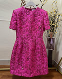 Fashion Runway Fuchsia: Jacquard Handcrafted Beaded Party Dress and Jacket | Semi-Formal Dress, Evening Gown, Wedding Dress