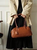Full Grain Leather Bowling Bag – Handcrafted Structured Boston Shoulder Bag | Cowhide Top Handle Handbag