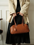 Full Grain Leather Bowling Bag – Handcrafted Structured Boston Shoulder Bag | Cowhide Top Handle Handbag