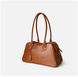 Full Grain Leather Bowling Bag – Handcrafted Structured Boston Shoulder Bag | Cowhide Top Handle Handbag