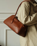 Full Grain Leather Bowling Bag – Handcrafted Structured Boston Shoulder Bag | Cowhide Top Handle Handbag
