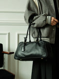 Full Grain Leather Bowling Bag – Handcrafted Structured Boston Shoulder Bag | Cowhide Top Handle Handbag