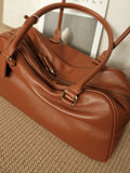 Full Grain Leather Bowling Bag – Handcrafted Structured Boston Shoulder Bag | Cowhide Top Handle Handbag
