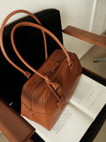 Full Grain Leather Bowling Bag – Handcrafted Structured Boston Shoulder Bag | Cowhide Top Handle Handbag