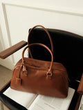 Full Grain Leather Bowling Bag – Handcrafted Structured Boston Shoulder Bag | Cowhide Top Handle Handbag