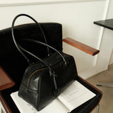 Full Grain Leather Bowling Bag – Handcrafted Structured Boston Shoulder Bag | Cowhide Top Handle Handbag