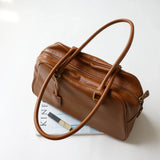 Full Grain Leather Bowling Bag – Handcrafted Structured Boston Shoulder Bag | Cowhide Top Handle Handbag