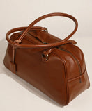 Full Grain Leather Bowling Bag – Handcrafted Structured Boston Shoulder Bag | Cowhide Top Handle Handbag