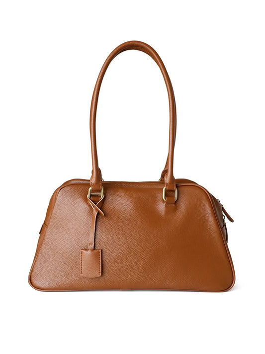 Full Grain Leather Bowling Bag – Handcrafted Structured Boston Shoulder Bag | Cowhide Top Handle Handbag