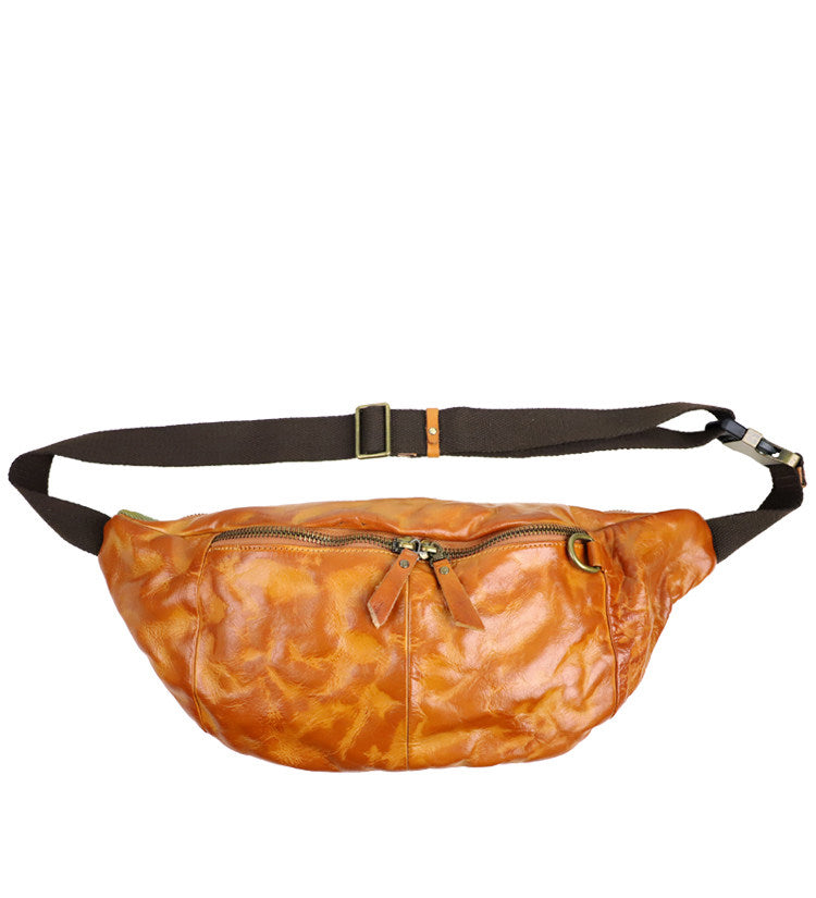 Full Grain Leather Chest Bag | Men's Distressed Crossbody Sling Bag with Phone Pocket