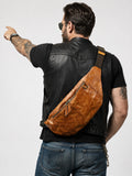 Full Grain Leather Chest Bag | Men's Distressed Crossbody Sling Bag with Phone Pocket