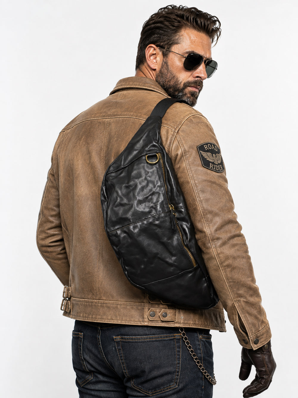 Full Grain Leather Chest Bag | Men's Distressed Crossbody Sling Bag with Phone Pocket