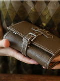 Handcrafted Full Grain Leather Jewellery Travel Organizer, Luxury Cowhide Jewellery Roll with Ring & Earring Holder, Portable Storage Case