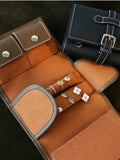 Handcrafted Full Grain Leather Jewellery Travel Organizer, Luxury Cowhide Jewellery Roll with Ring & Earring Holder, Portable Storage Case