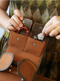 Handcrafted Full Grain Leather Jewellery Travel Organizer, Luxury Cowhide Jewellery Roll with Ring & Earring Holder, Portable Storage Case