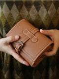Handcrafted Full Grain Leather Jewellery Travel Organizer, Luxury Cowhide Jewellery Roll with Ring & Earring Holder, Portable Storage Case