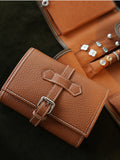 Handcrafted Full Grain Leather Jewellery Travel Organizer, Luxury Cowhide Jewellery Roll with Ring & Earring Holder, Portable Storage Case